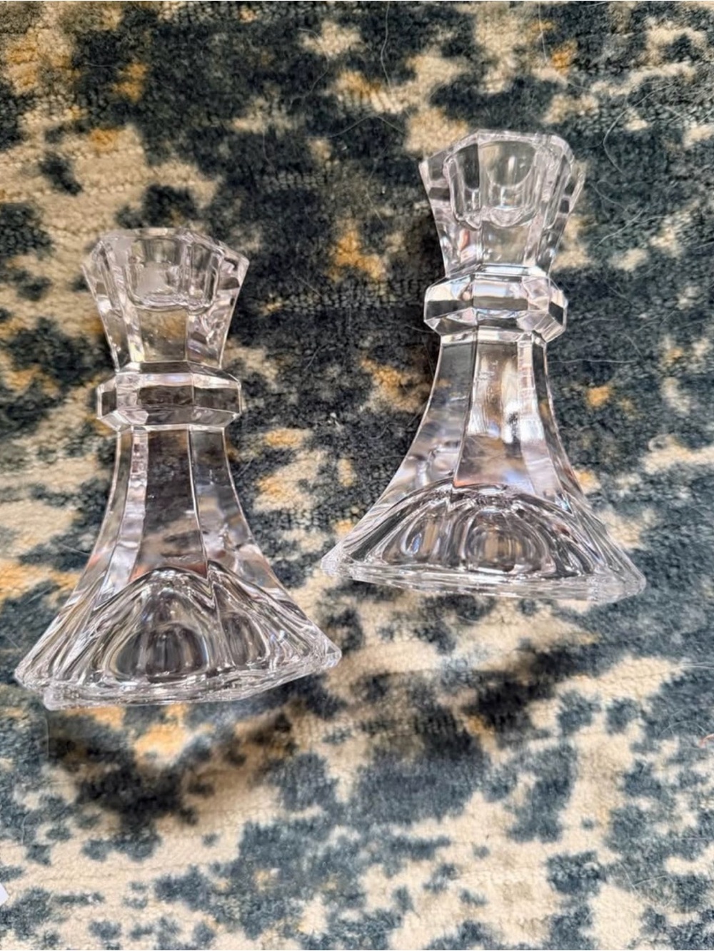Crystal Glass Candlestick Pair - Clear